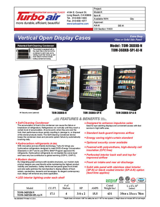 Turbo Air TOM-36DXB-SP-N 36" Black Extra Deep Vertical Open Air Cooler w/ Solid Side Panels, (5) Levels, 115v - Donut-Equipment.com