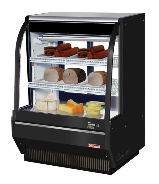 Turbo Air TCDD-36H-B-N 36" Curved Glass Full-Service Deli Display Case, 3 Levels, Black Exterior, 115v - Donut-Equipment.com