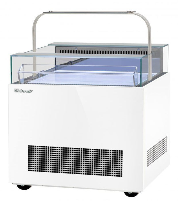 Turbo Air TOS-30NN-D-W 30 1/4" White Horizontal Open Display Merchandiser / Air Curtain Sandwich and Cheese Display Case – 1 Level, 115v - Donut-Equipment.com