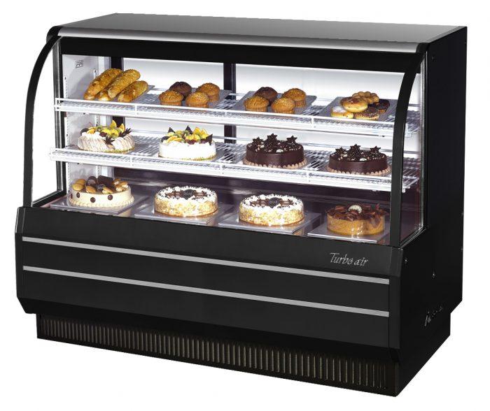 Turbo Air TCGB-60-B-N 60-1/2" Curved Glass Full-Service Refrigerated Bakery Display Case, 3 Levels, Black Exterior, 115v - Donut-Equipment.com