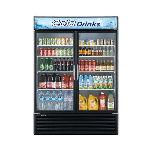 Turbo Air TGM-50RSB-N 56" Series Two Section Glass Door Merchandiser - (2) Left/Right Hinge Doors, Black, 115v - Donut-Equipment.com