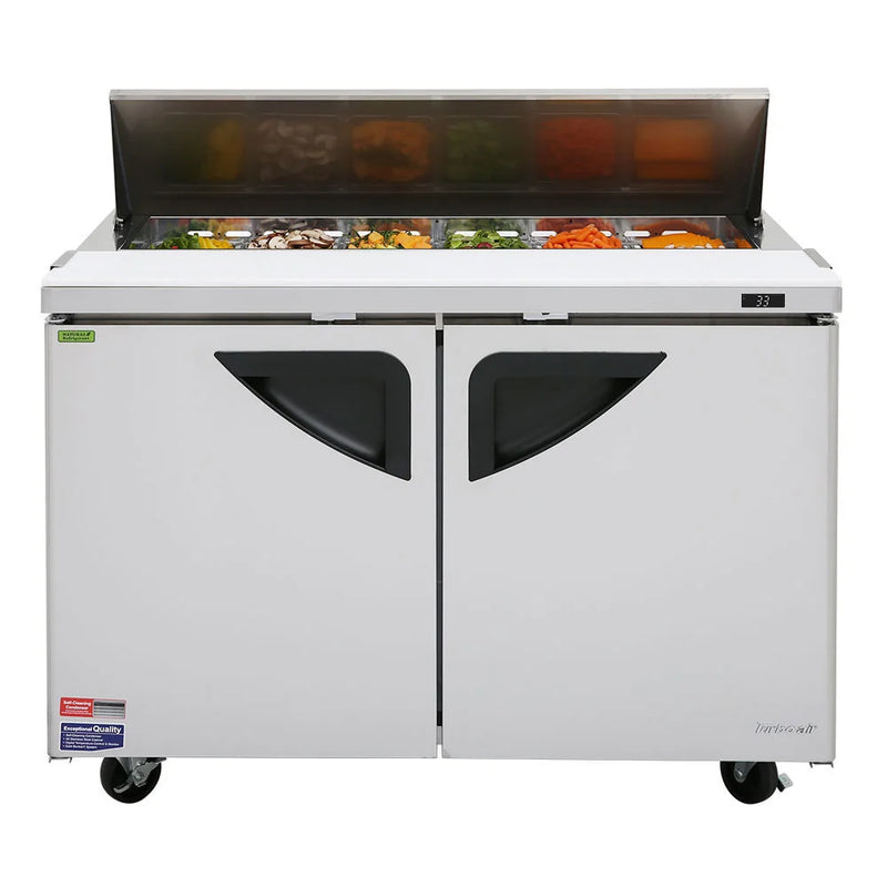 Turbo Air TST-48SD-N 48" Super Deluxe 2 Door Refrigerated Sandwich Prep Table - Donut-Equipment.com