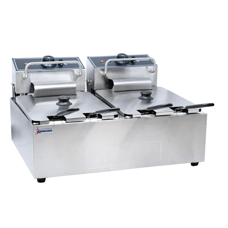 Omcan 12 lb x 2 Double Tank Countertop Electric Fryer – 5000W, 220V Commercial Dual Tank Deep Fryer for Restaurants, Concession Stands & Foodservice Kitchens