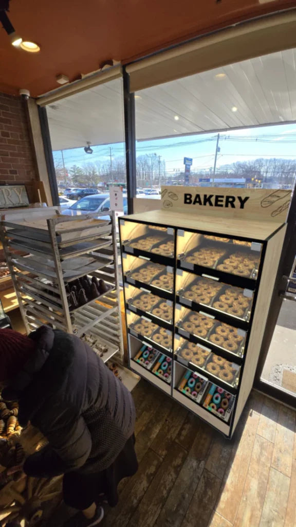 Palram Bakery Display Endcap with Illuminated Compartments & Storage Cabinet – 40"W x 60"H x 20"D - Donut-Equipment.com