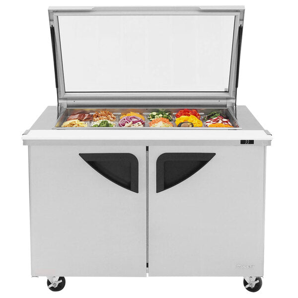 Turbo Air TST-48SD-18-N-GL 48" 2 Door Mega Top Hinged Glass Lid Refrigerated Sandwich Prep Table - Donut-Equipment.com