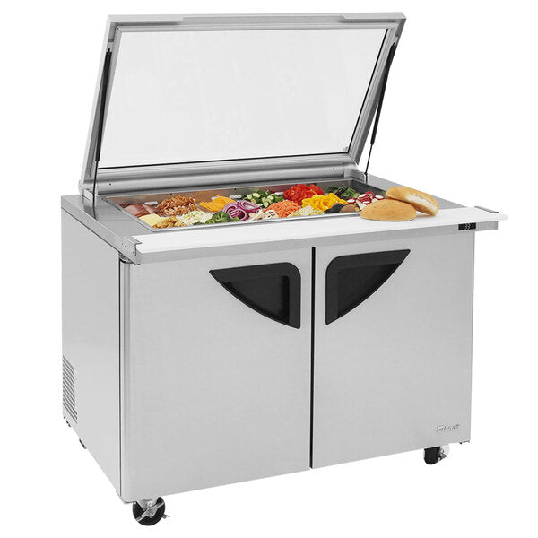 Turbo Air TST-48SD-18-N-GL 48" 2 Door Mega Top Hinged Glass Lid Refrigerated Sandwich Prep Table - Donut-Equipment.com