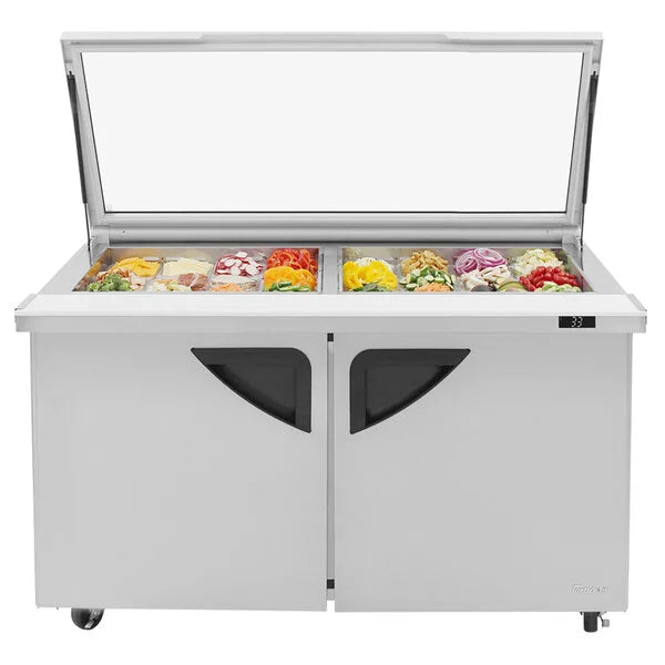 Turbo Air TST-60SD-24-N-GL 60" 2 Door Mega Top Hinged Glass Lid Refrigerated Sandwich Prep Table - Donut-Equipment.com