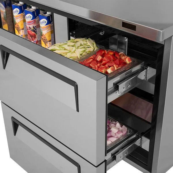 Turbo Air TWR-48SD-D2-N 48 1/4" Super Deluxe Worktop Refrigerator w/ (2) Sections, 2 Drawers & 1 Solid Door - Donut-Equipment.com