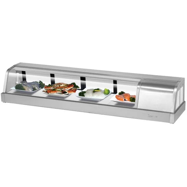 Turbo Air SAK-60R-N 60" Stainless Steel Curved Glass Refrigerated Display/Sushi Case - Right Side Compressor - Donut-Equipment.com