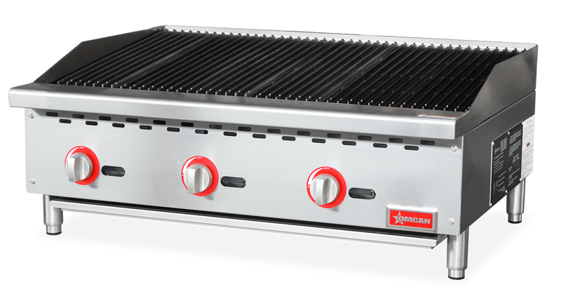 Omcan 36" Radiant Gas Charbroiler – 105,000 BTU Commercial Countertop Charbroiler with 3 Burners and Heavy-Duty Cast Iron Grates