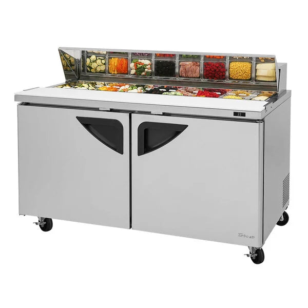 Turbo Air TST-60SD-N 60" Super Deluxe 2 Door Refrigerated Sandwich Prep Table - Donut-Equipment.com