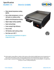 Cozoc Counter Electric Griddle Model EG4001-15 - Donut-Equipment.com