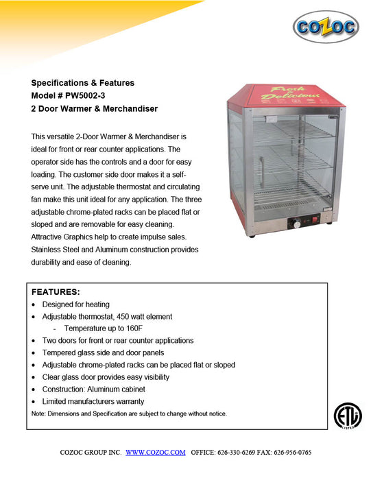 Two Door Warmer and Merchandiser for Cooked Foods Display for Service Counter