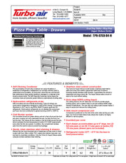 Turbo Air TPR-67SD-D4-N 67" 4 Drawer Pizza Prep Table - Donut-Equipment.com