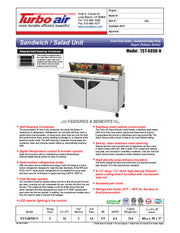 Turbo Air TST-60SD-N 60" Super Deluxe 2 Door Refrigerated Sandwich Prep Table - Donut-Equipment.com