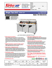 Turbo Air Super Deluxe TST-72SD-30-N-CL 72" 3 Door Mega Top Refrigerated Sandwich Prep Table with Clear Lid - Donut-Equipment.com