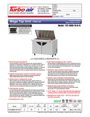 Turbo Air Super Deluxe TST-48SD-18-N-FL 48" 2 Door Refrigerated Mega Top Sandwich Prep Table with Flat Lid - Donut-Equipment.com