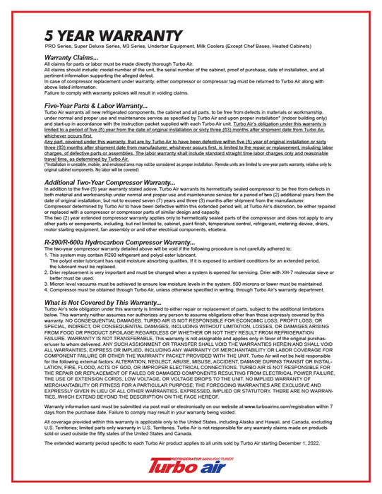 Turbo Air MUR-36L-N6 36 1/4" W Undercounter Refrigerator w/ 1 Section, 2 Solid Doors - Donut-Equipment.com