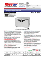 Turbo Air TUF-48SD-N 48 1/4" W Undercounter Freezer w/ 2 Sections & 2 Doors - Donut-Equipment.com