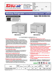 Turbo Air PWR-48-D2R(L)-FB-N 48 1/4" Worktop Refrigerator w/ (2) Sections, 2 Drawers & 1 Solid Door, Front Breathing - Donut-Equipment.com