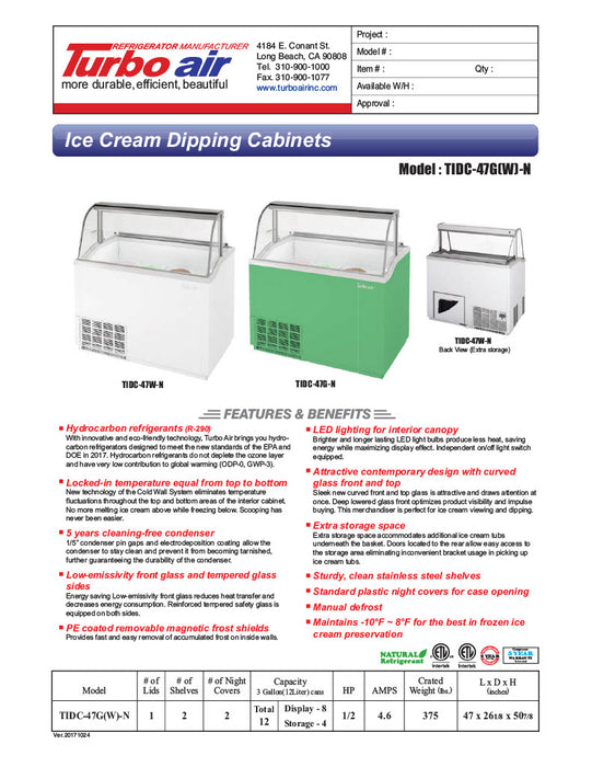 Turbo Air TIDC-47W-N 47" Stand Alone Ice Cream Freezer w/ 8 Tub Capacity - White, 115v - Donut-Equipment.com