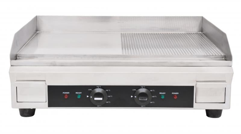 Omcan Stainless Steel Electric Griddle with Half-Smooth & Half-Ribbed Surface – 23.87" x 16" Commercial Countertop Griddle for Restaurants, Cafés & Foodservice Kitchens