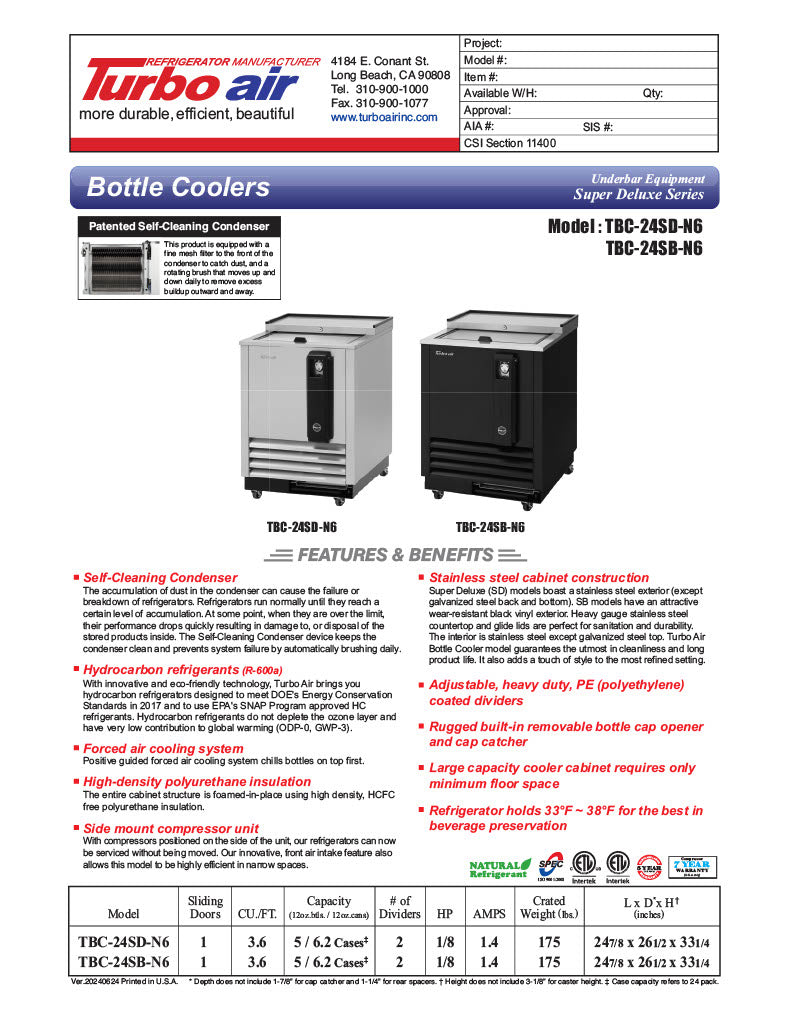 Turbo Air TBC-24SD-N6 24" Super Deluxe Stainless Steel Bottle or Can Cooler - Donut-Equipment.com