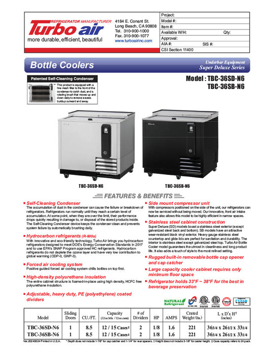 Turbo Air TBC-36SD-N6 36" Super Deluxe Stainless Steel Bottle Cooler - Donut-Equipment.com