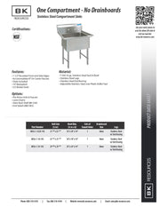 BK Resources Stainless Steel 1 Compartment Sink w/ 10" Riser – 20"L x 16"W x 14"D Bowl - Donut-Equipment.com