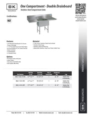 BK Resources Stainless Steel 1 Compartment Sink w/ 10" Riser & Dual Drainboards – 20"L x 16"W x 14"D Bowl - Donut-Equipment.com