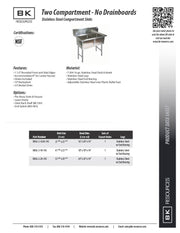 BK Resources Stainless Steel 2 Compartment Sink w/ 10" Riser – 20"L x 16"W x 14"D Bowls - Donut-Equipment.com