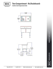 BK Resources Stainless Steel 2 Compartment Sink w/ 10" Riser – 20"L x 16"W x 14"D Bowls - Donut-Equipment.com