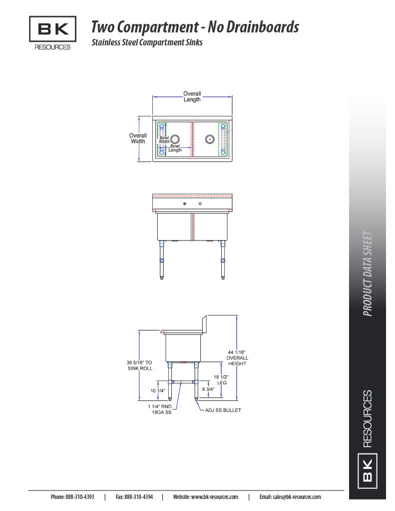 BK Resources Stainless Steel 2 Compartment Sink w/ 10" Riser – 24"L x 24"W x 14"D Bowls - Donut-Equipment.com