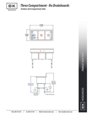 BK Resources Stainless Steel 3 Compartment Sink w/ 10" Riser – 20"L x 16"W x 14"D Bowls - Donut-Equipment.com