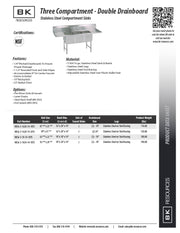 BK Resources Stainless Steel 3 Compartment Sink w/ 10" Riser & Drainboards – 24"L x 18"W x 14"D Bowls - Donut-Equipment.com