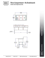 BK Resources Stainless Steel 3 Compartment Sink w/ 10" Riser – 24"L x 24"W x 14"D Bowls - Donut-Equipment.com