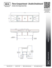 BK Resources Stainless Steel 3 Compartment Sink w/ 10" Riser & Drainboards – 24"L x 24"W x 14"D Bowls - Donut-Equipment.com