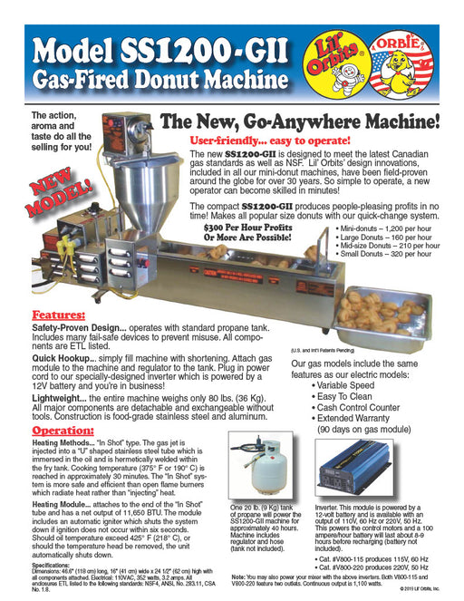 Lil Orbits Propane Model SS-1200-GII with HP916S Large Hopper 160 per Hour - Donut-Equipment.com