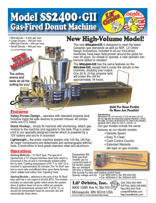Lil Orbits Propane Model SS-2400 GSII with HP716S "Medium" Hopper 480 per Hour - Donut-Equipment.com