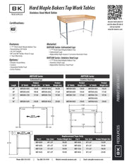 BK Resources Hard Maple Baker’s Top Work Table w/ Stainless Steel Open Base, Oil Finish – 60" L x 30" W - Donut-Equipment.com