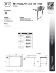 BK Resources 48" 16-Gauge Stainless Steel Clean Dish Table – Right Side - Donut-Equipment.com