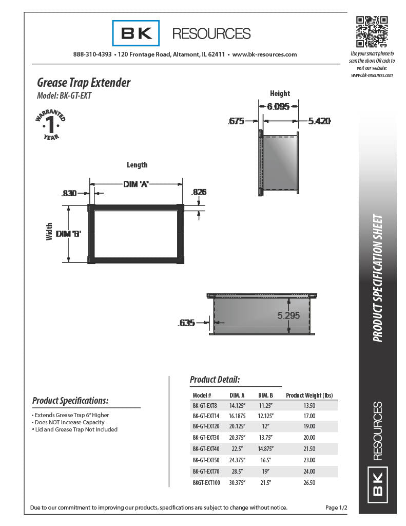 BK Resources Grease Trap Height Extender for BK-GT-8 - Donut-Equipment.com