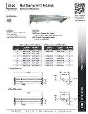 BK Resources 16" x 24" Stainless Steel T-430 18 Gauge Wall Shelf with Pot Rack - Donut-Equipment.com