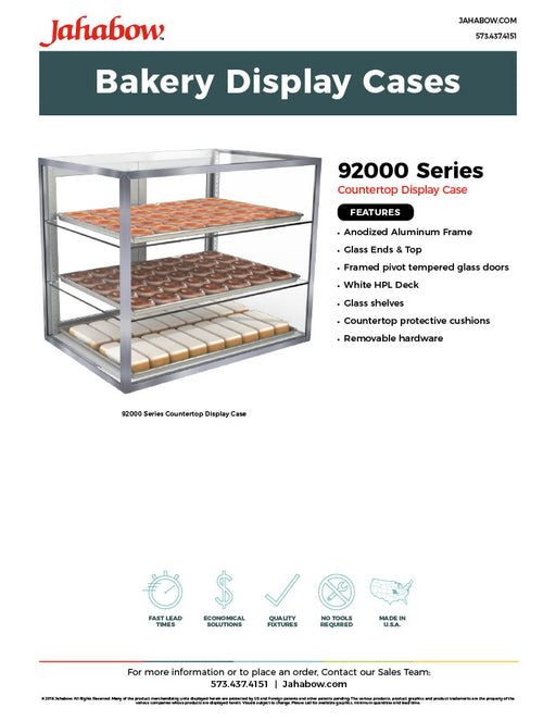 Jahabow 9200 Series 29"L x 20"D x 18"H Countertop Bakery Display Case – Aluminum, Tempered Glass, w/ 2 Shelves, Non-Refrigerated - Donut-Equipment.com