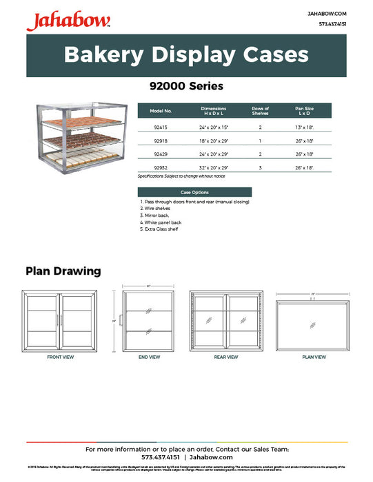 Jahabow 9200 Series 29"L x 20"D x 18"H Countertop Bakery Display Case – Aluminum, Tempered Glass, w/ 2 Shelves, Non-Refrigerated - Donut-Equipment.com
