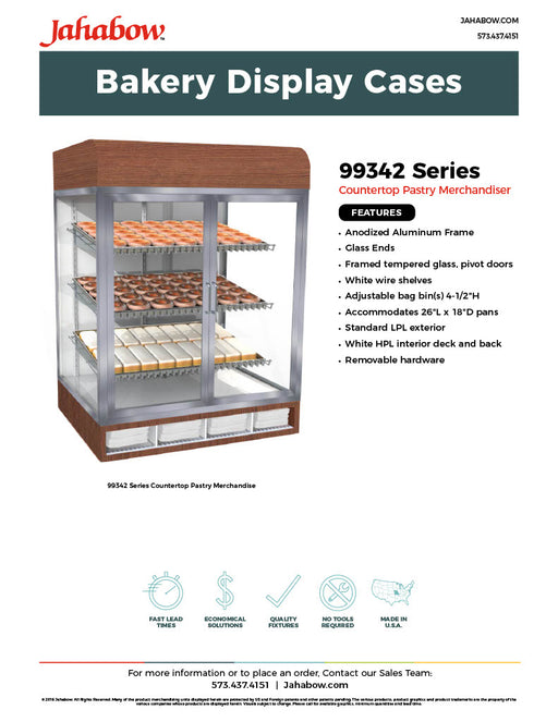 Jahabow 99342 Series 31"L x 24"D x 42-1/2"H Countertop Bakery Display Case – Aluminum, Tempered Glass, w/ 3 Shelves, Non-Refrigerated - Donut-Equipment.com