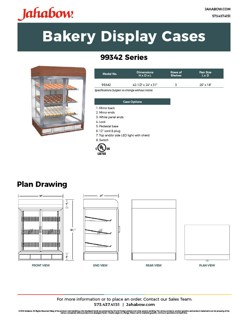 Jahabow 99342 Series 31"L x 24"D x 42-1/2"H Countertop Bakery Display Case – Aluminum, Tempered Glass, w/ 3 Shelves, Non-Refrigerated - Donut-Equipment.com