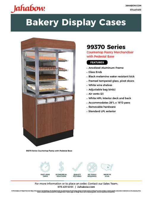 Jahabow 99370 Series 60"L x 24"D x 70"H Bakery Display Case with Pedestal Base – Aluminum, Tempered Glass, w/ 4 Shelves, Non-Refrigerated - Donut-Equipment.com
