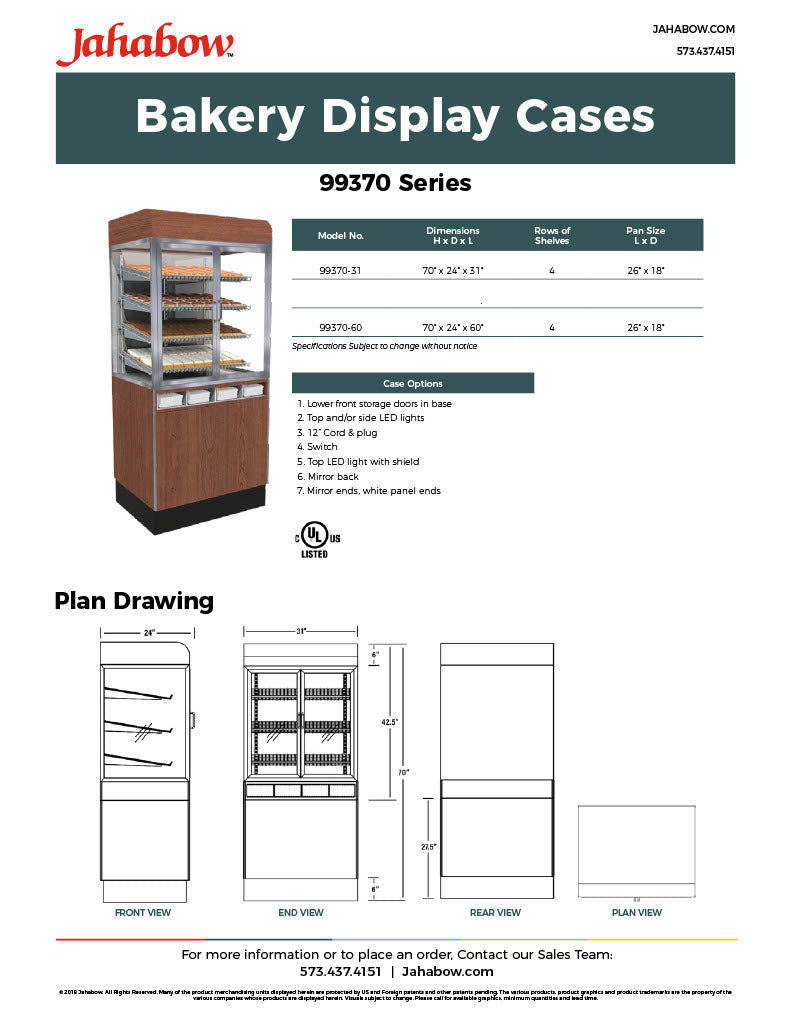 Jahabow 99370 Series 60"L x 24"D x 70"H Bakery Display Case with Pedestal Base – Aluminum, Tempered Glass, w/ 4 Shelves, Non-Refrigerated - Donut-Equipment.com