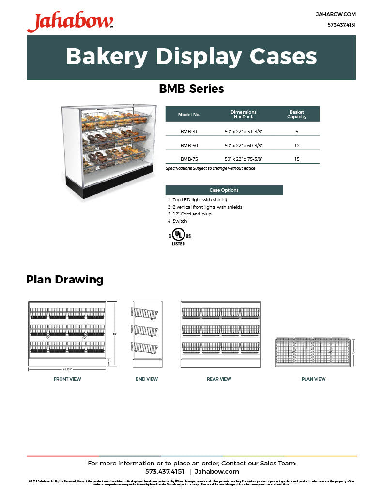 Jahabow BMB Series 75.375"L x 22"D x 50"H Bagel Merchandiser Display Case – Aluminum, Tempered Glass, w/ 3 Fixed Rows, Non-Refrigerated - Donut-Equipment.com